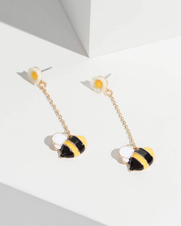 Gold Bee And Daisy Drop Earrings | Earrings