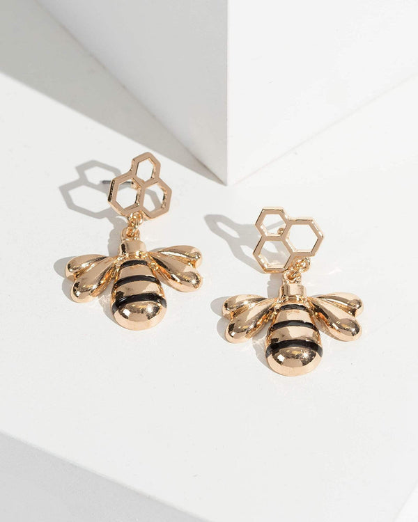 Gold Bee And Honeycomb Earrings | Earrings