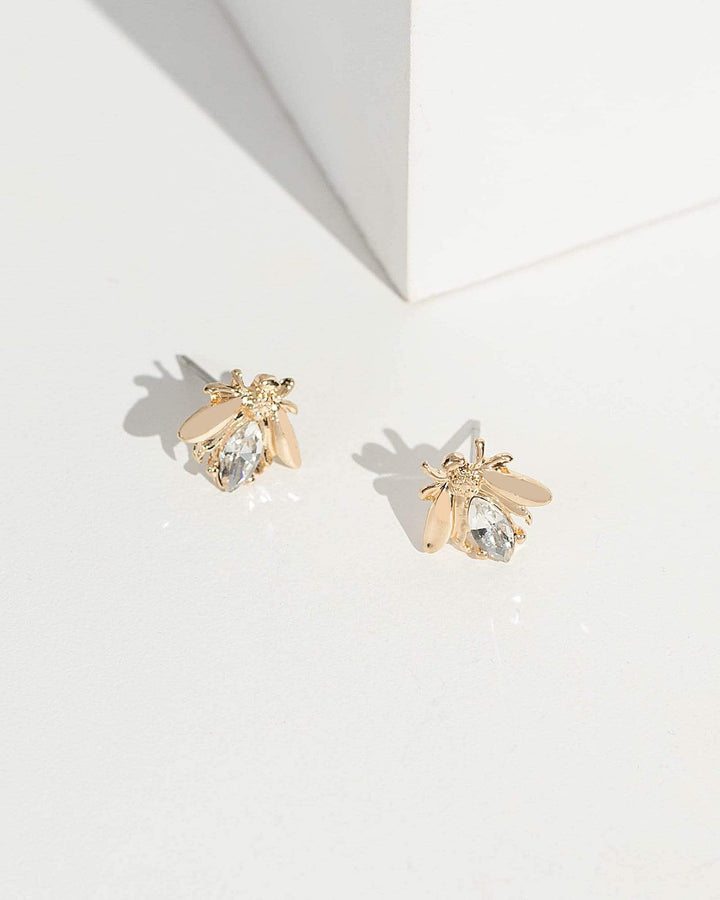Gold Bee Crystal Stud Earrings | Earrings