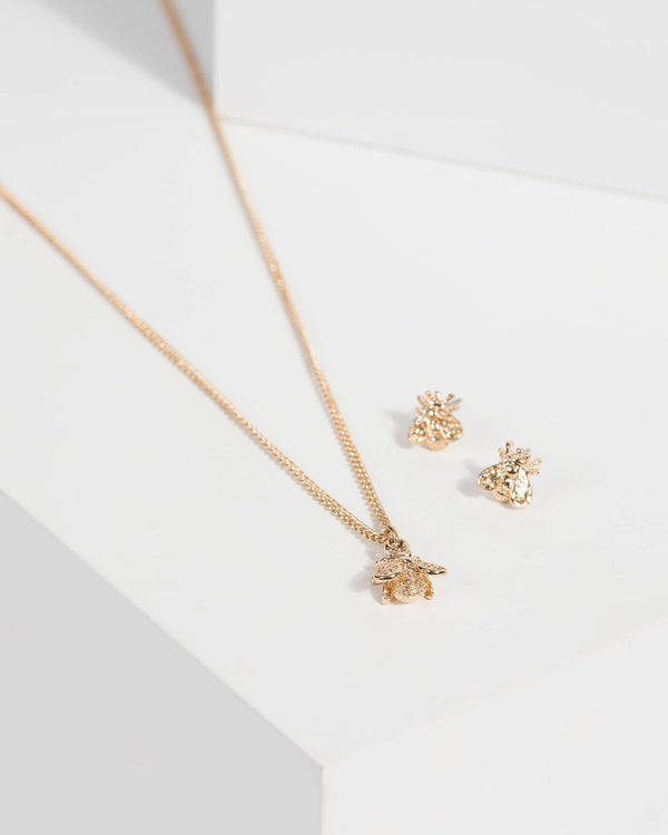 Gold Bee Matching Necklace and Earring Set | Necklaces