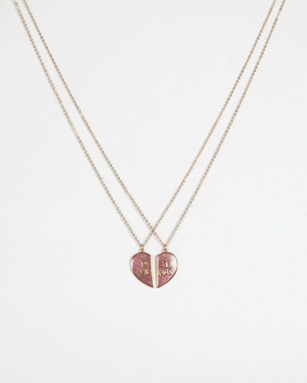 Gold Bff Glitter Hearts Pack Necklace | Necklaces