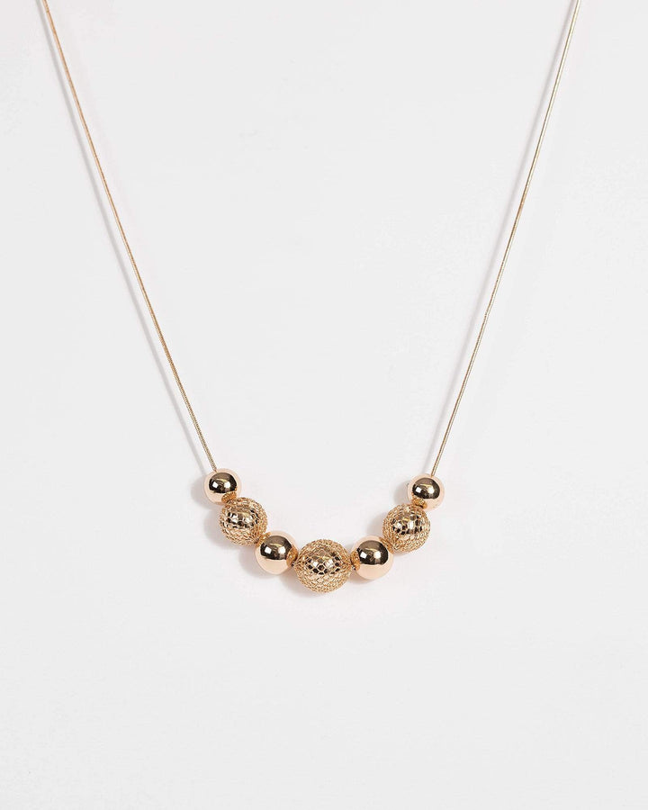Gold Brushed and Mesh Beaded Necklace | Necklaces
