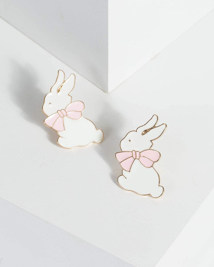 Gold Bunny And Bow Stud Earrings | Earrings