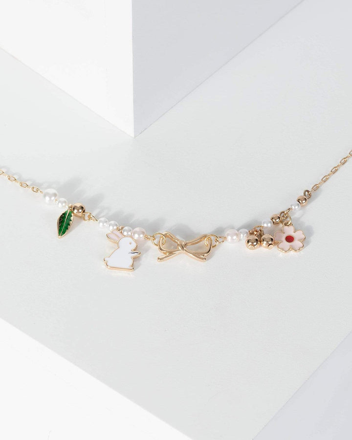 Gold Bunny And Flower Charm Bracelet | Wristwear