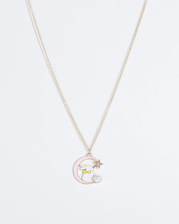 Gold Bunny And Moon Necklace | Necklaces