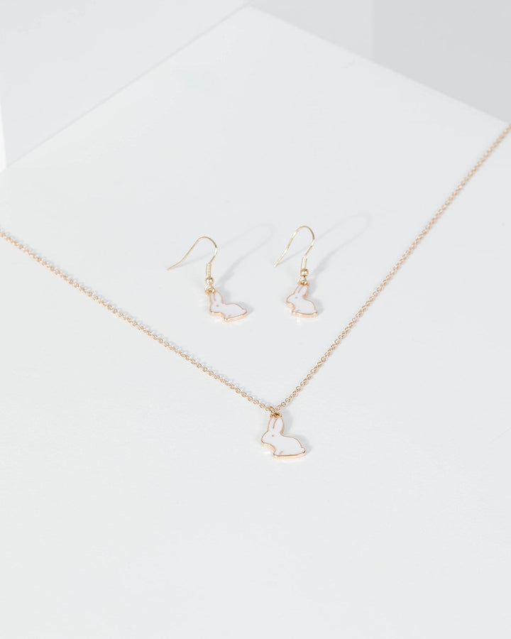 Gold Bunny Charm Earring And Necklace | Necklaces