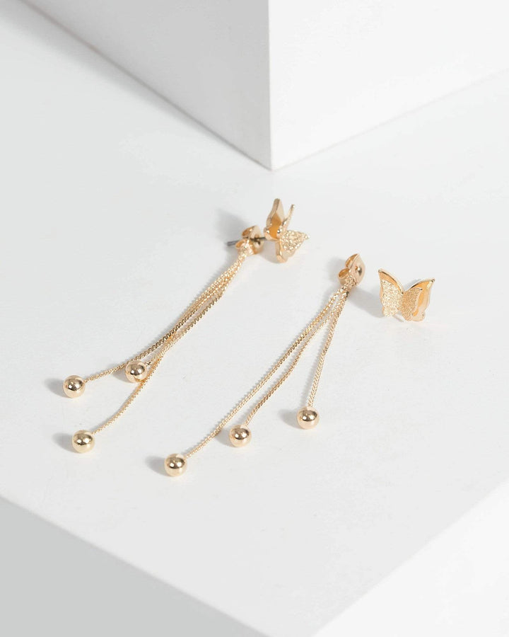 Gold Butterfly Bead Drop Earrings | Earrings