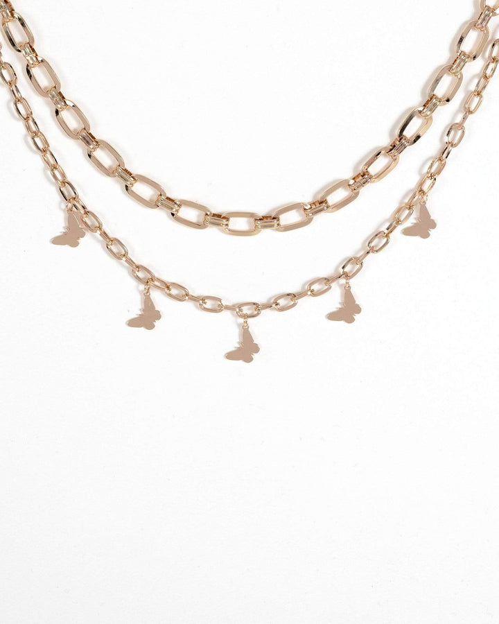 Gold Butterfly Chain 2 Layer Necklace | Necklaces