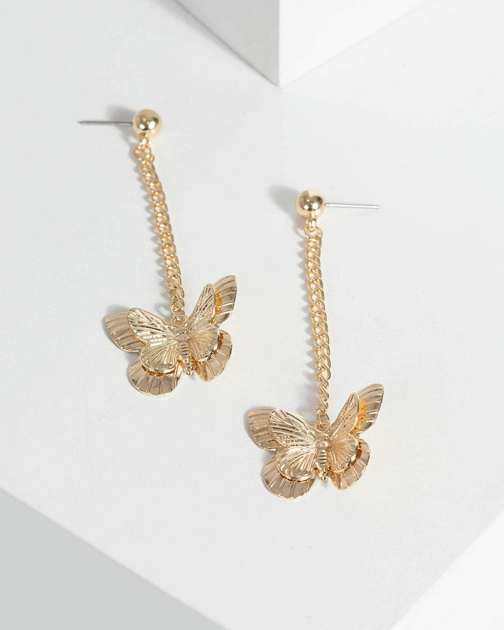 Gold Butterfly Chain Drop Earrings | Earrings