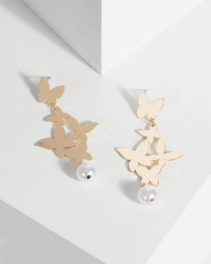 Gold Butterfly Cluster Pearl Earrings | Earrings