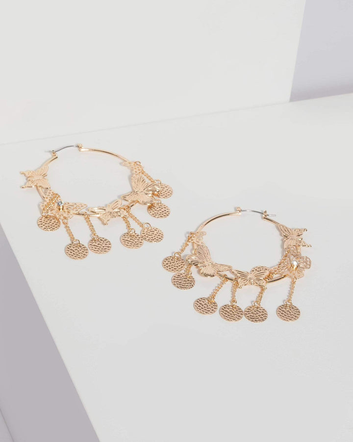 Gold Butterfly Disc Hoop Earrings | Earrings