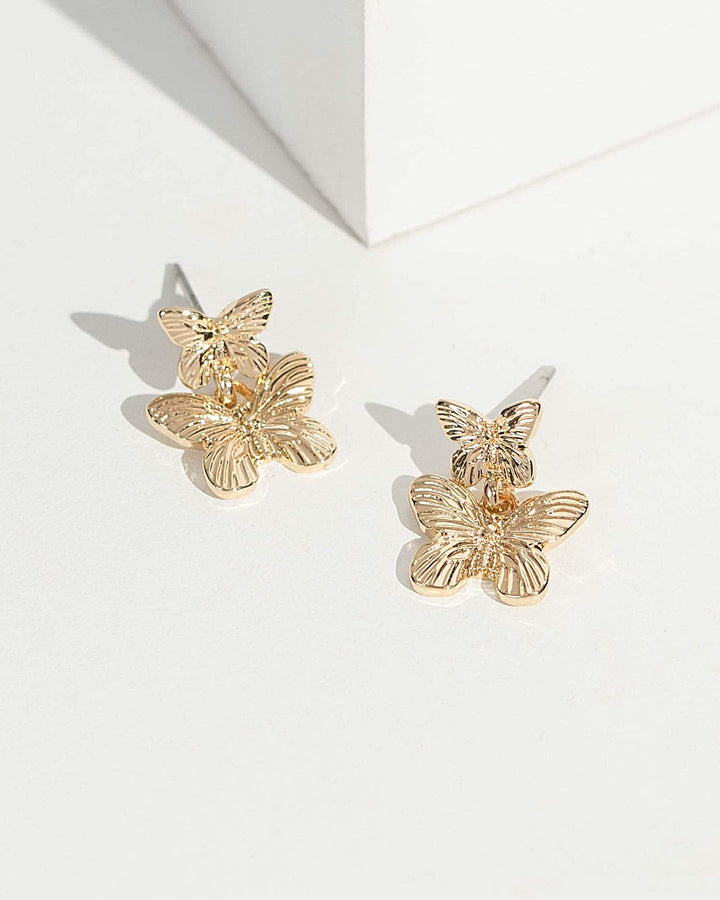 Gold Butterfly Drop Earrings | Earrings