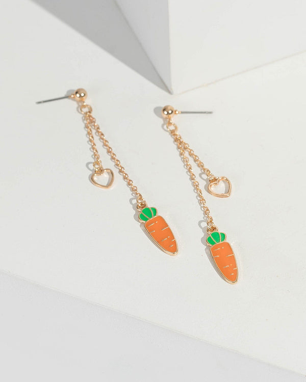 Gold Carrot And Love Heart Drop Earrings | Earrings