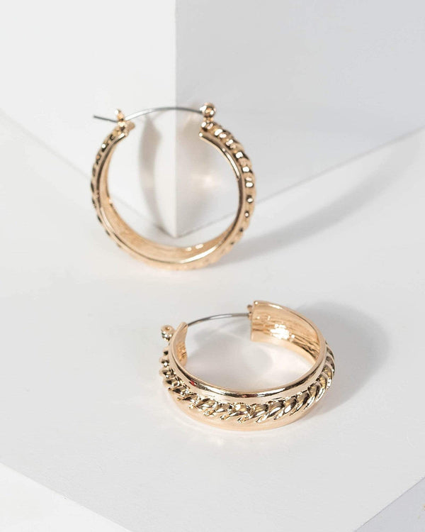 Gold Centre Texture Hoops Earrings | Earrings