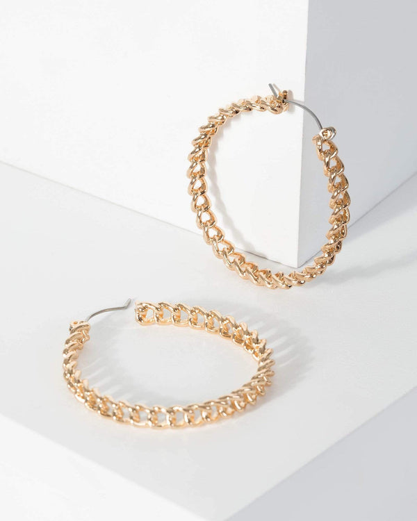 Gold Chain Detail Hoop Earrings | Earrings