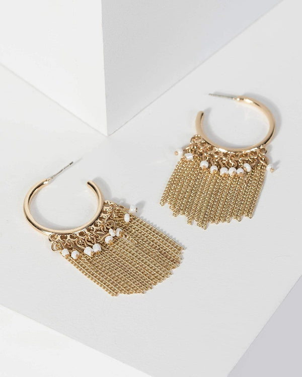 Gold Chain Drop Hoop Earrings | Earrings