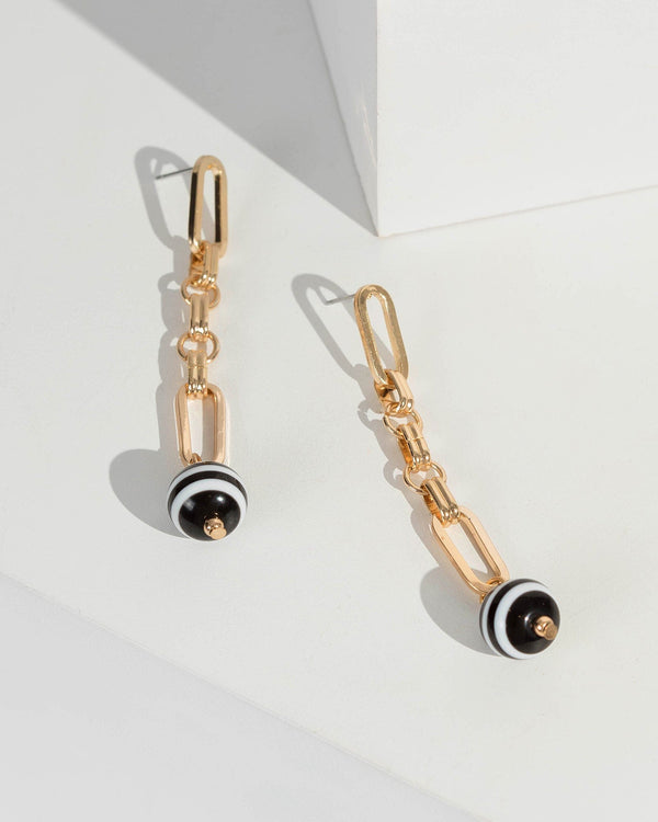 Gold Chain Drop Stripe Earrings | Earrings
