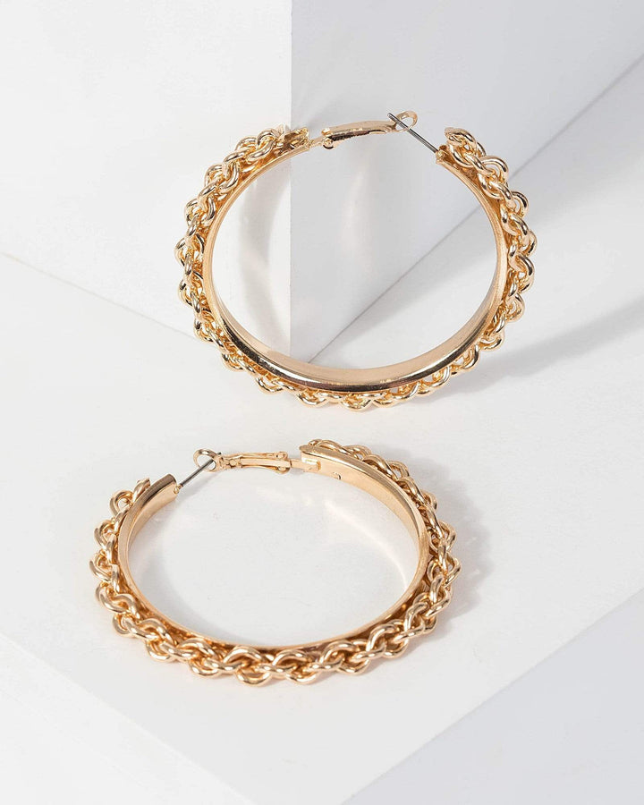 Gold Chain Lined Hoop Earrings | Earrings
