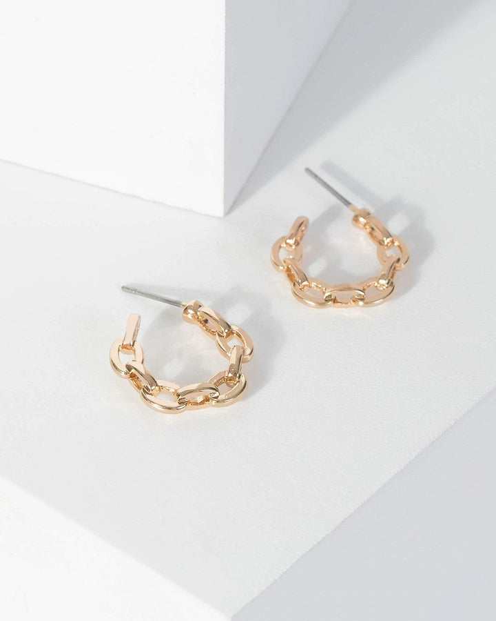 Gold Chain Link Huggie Hoop Earrings | Earrings