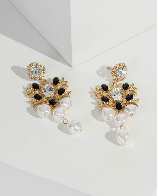 Gold Chandelier Filigree Pearl Stud Earrings | Earrings