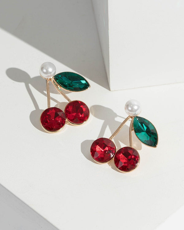Gold Cherry Drop Stud Earrings | Earrings