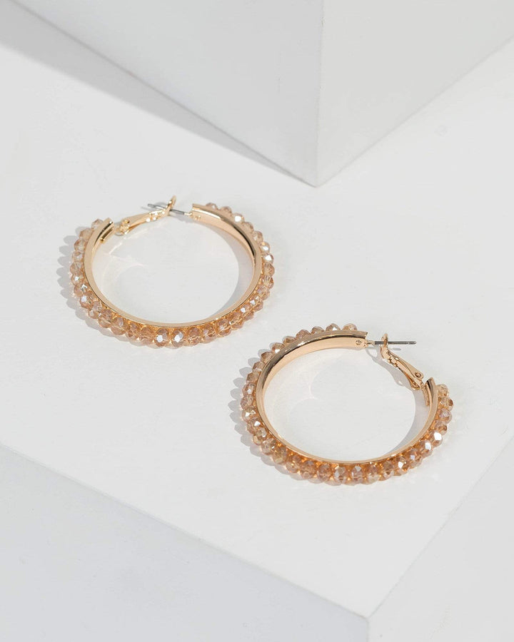 Gold Chunky Bead Midi Hoop Earrings | Earrings