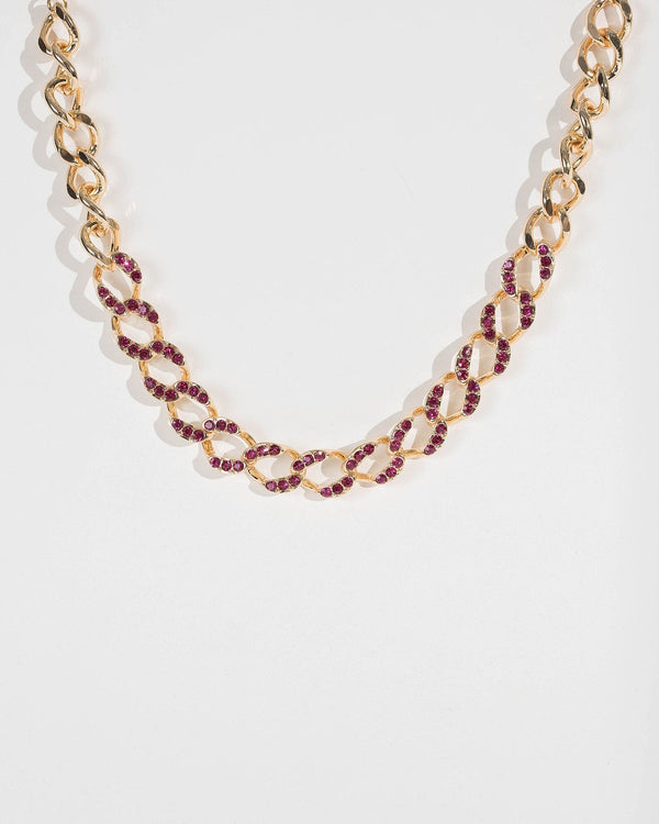 Gold Chunky Diamante Chain Necklace | Necklaces