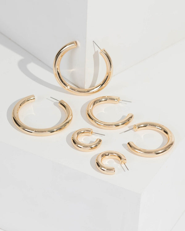 Gold Chunky Hoop 3 Pack Earrings | Earrings