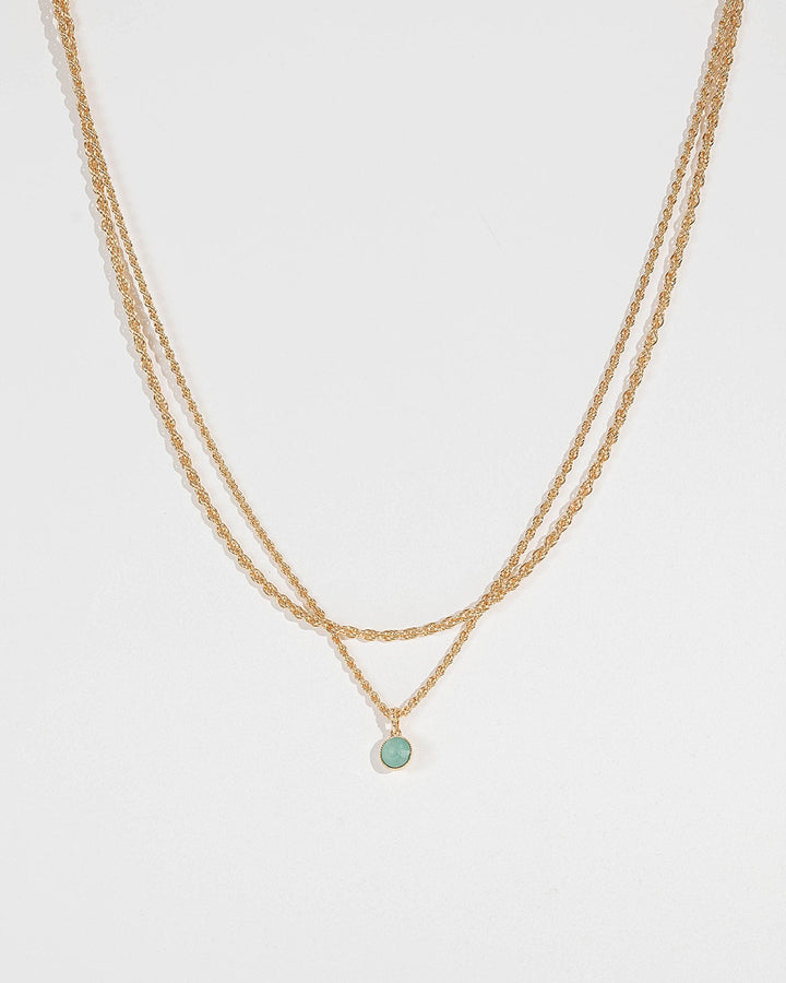 Gold Chunky Layered Chain Stone Necklace | Necklaces