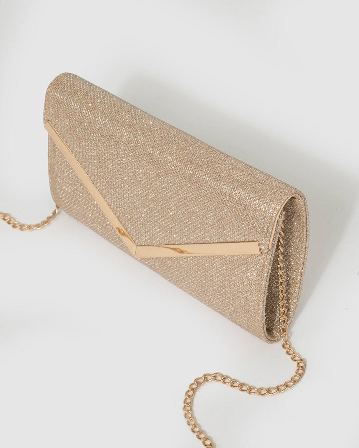 Gold Cindy Glitter Evening Clutch Bag | Clutch Bags