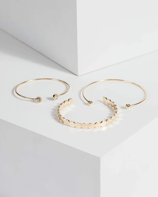 Gold Circle Cuff Fine 3 Pack Bracelet | Wristwear