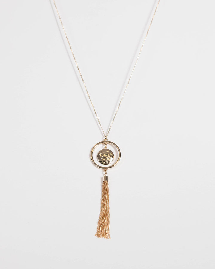 Gold Circle Pendant Tassel Necklace | Necklaces