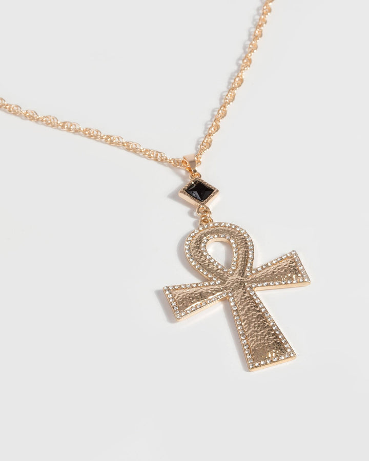 Gold Cleopatra Crystal Cross Necklace | Necklaces