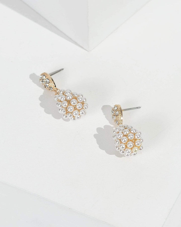 Gold Cluster Of Pearls Earrings | Earrings