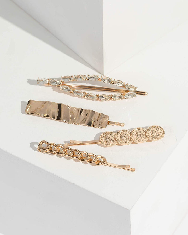 Gold Coin And Chain Hair Slide Pack | Hair Accessories