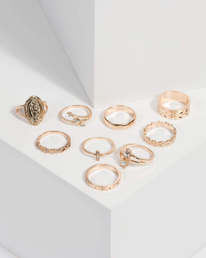 Gold Coin and Crystal Ring Set | Rings
