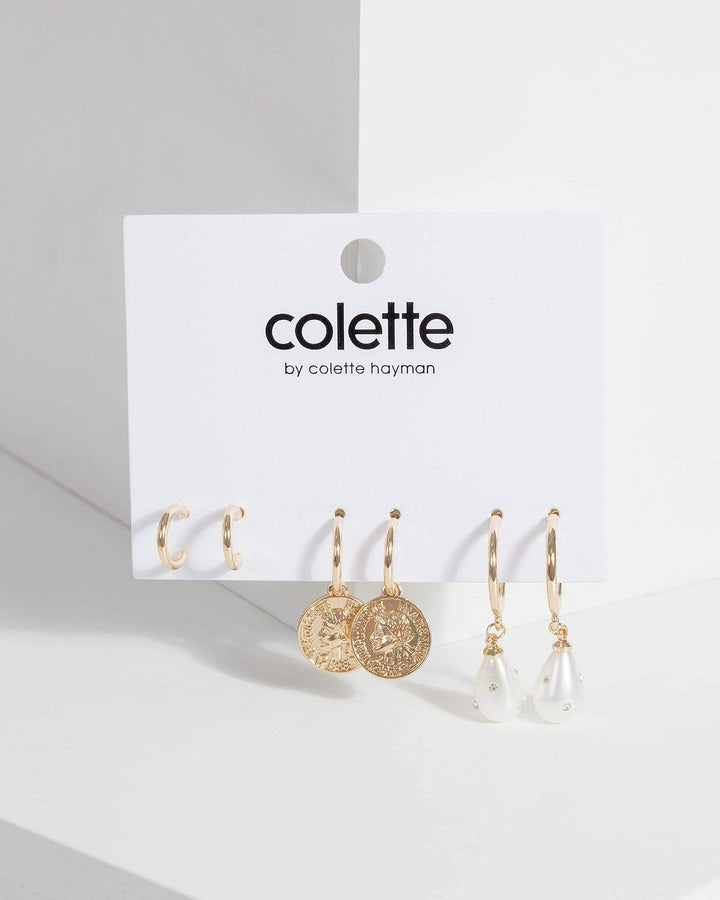 Gold Coin Hoop Set Earrings | Earrings