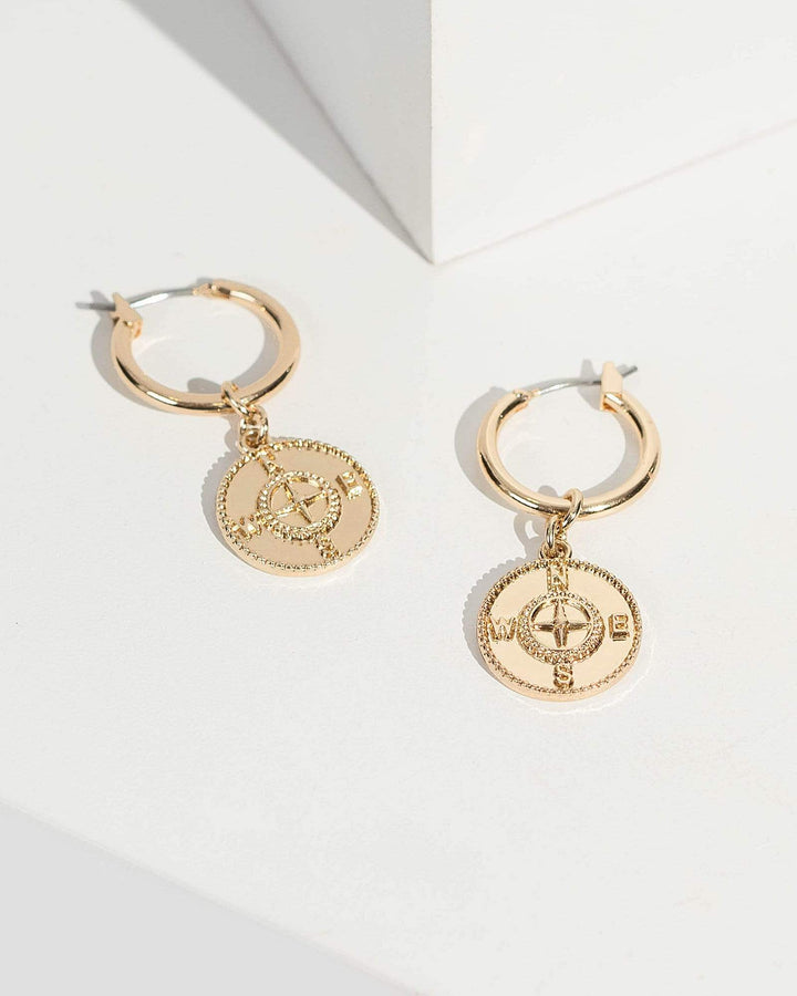 Gold Compass Huggie Hoop Earrings | Earrings