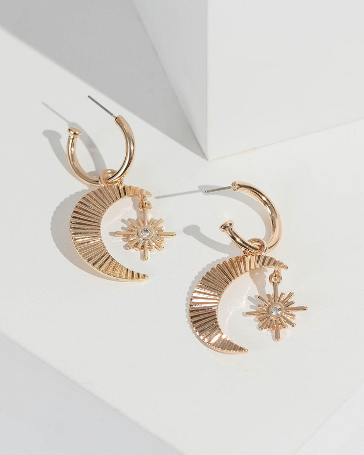 Gold Crescent And Hanging Star Earrings | Earrings