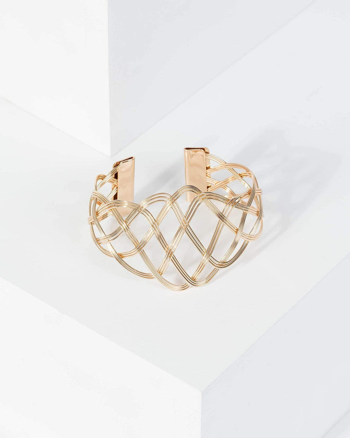 Gold Criss-Cross Detail Cuff Bracelet | Wristwear
