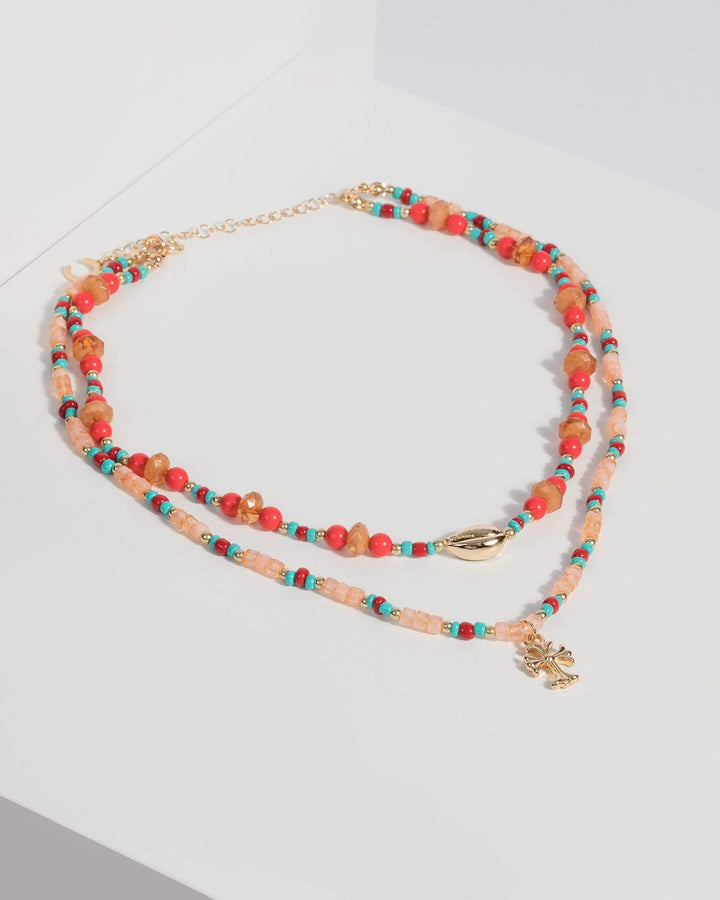 Gold Cross and Coin Beaded Necklace | Necklaces