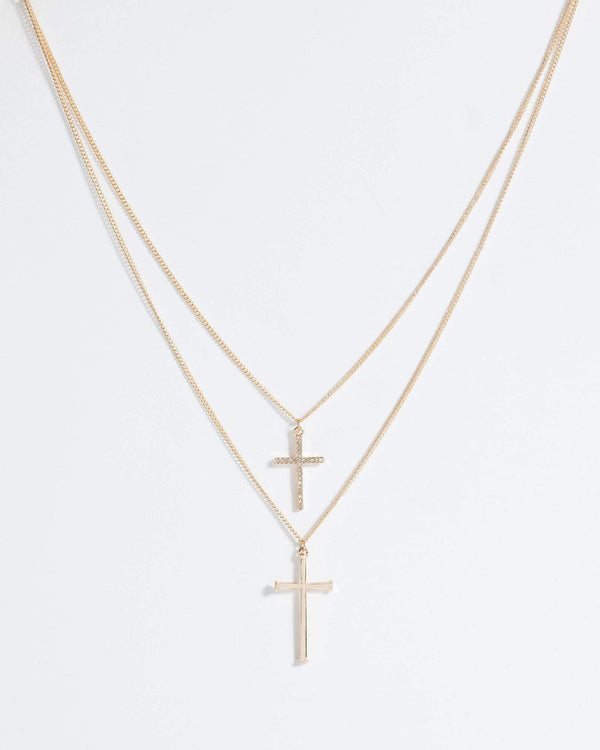 Gold Cross Double Chain Necklace | Necklaces