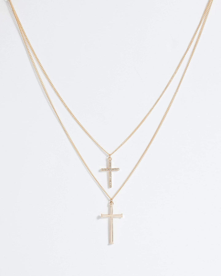 Gold Cross Double Chain Necklace | Necklaces