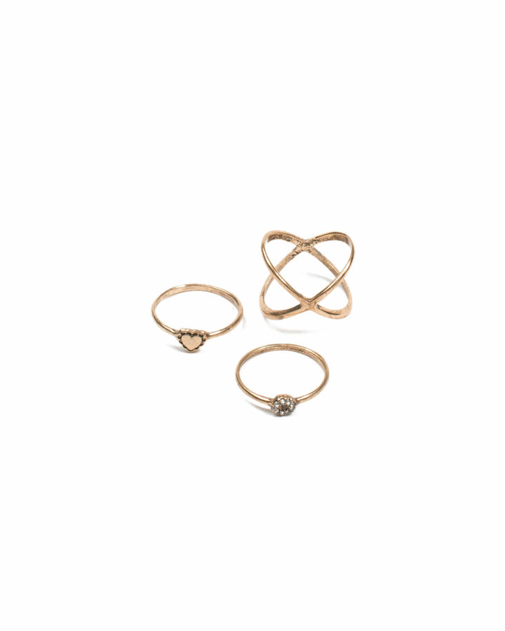 Colette by Colette Hayman Gold Cross Heart Ring Pack - Medium