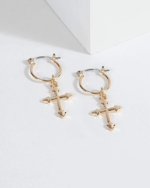 Gold Cross Huggie Hoop Earrings | Earrings