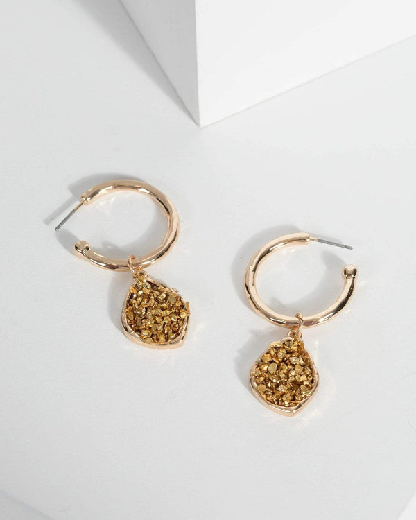 Gold Crushed Crystal Huggie Hoop Earrings | Earrings
