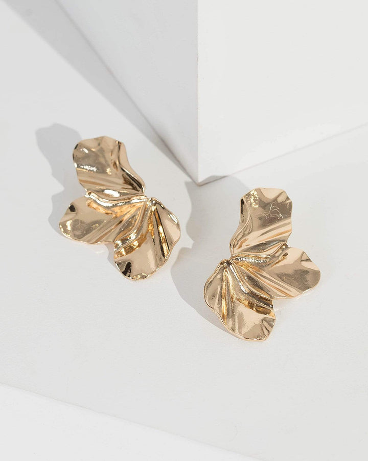 Gold Crushed Half Flower Stud Earrings | Earrings
