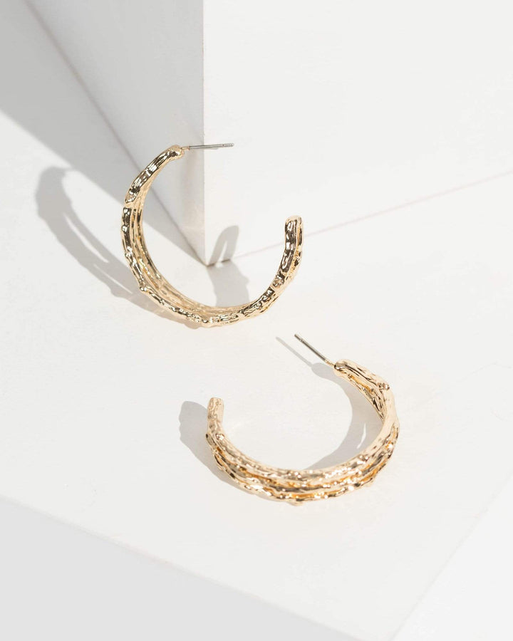 Colette by Colette Hayman Gold Crushed Metal Hoop Earrings