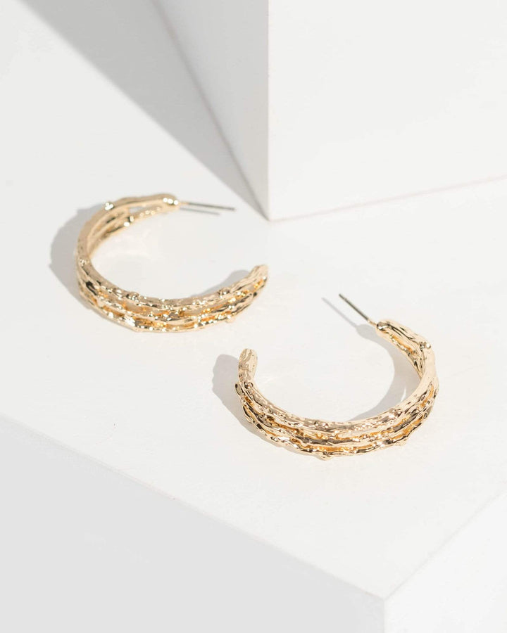 Colette by Colette Hayman Gold Crushed Metal Hoop Earrings