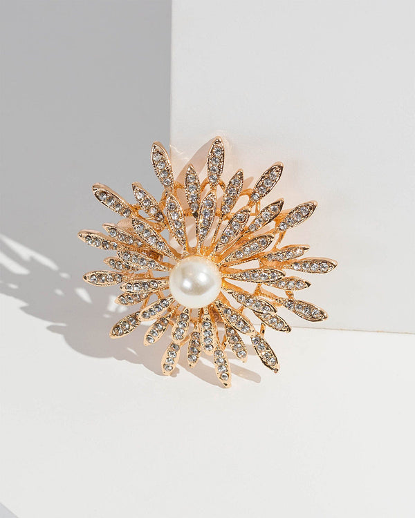 Colette by Colette Hayman Gold Crystal And Pearl Detail Brooch